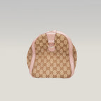 Gucci GG Canvas Boston Bag Beige & Pink Leather Trim Medium Top Handle Bag
