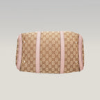 Gucci GG Canvas Boston Bag Beige & Pink Leather Trim Medium Top Handle Bag