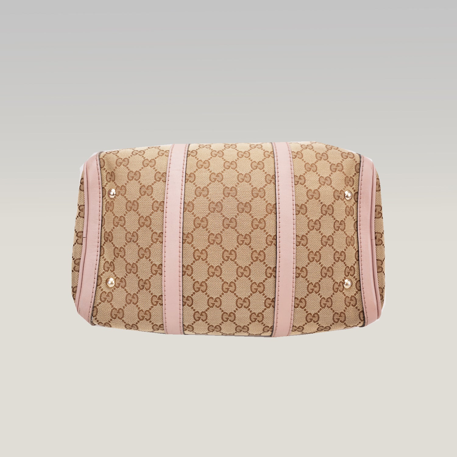 Gucci GG Canvas Boston Bag Beige & Pink Leather Trim Medium Top Handle Bag