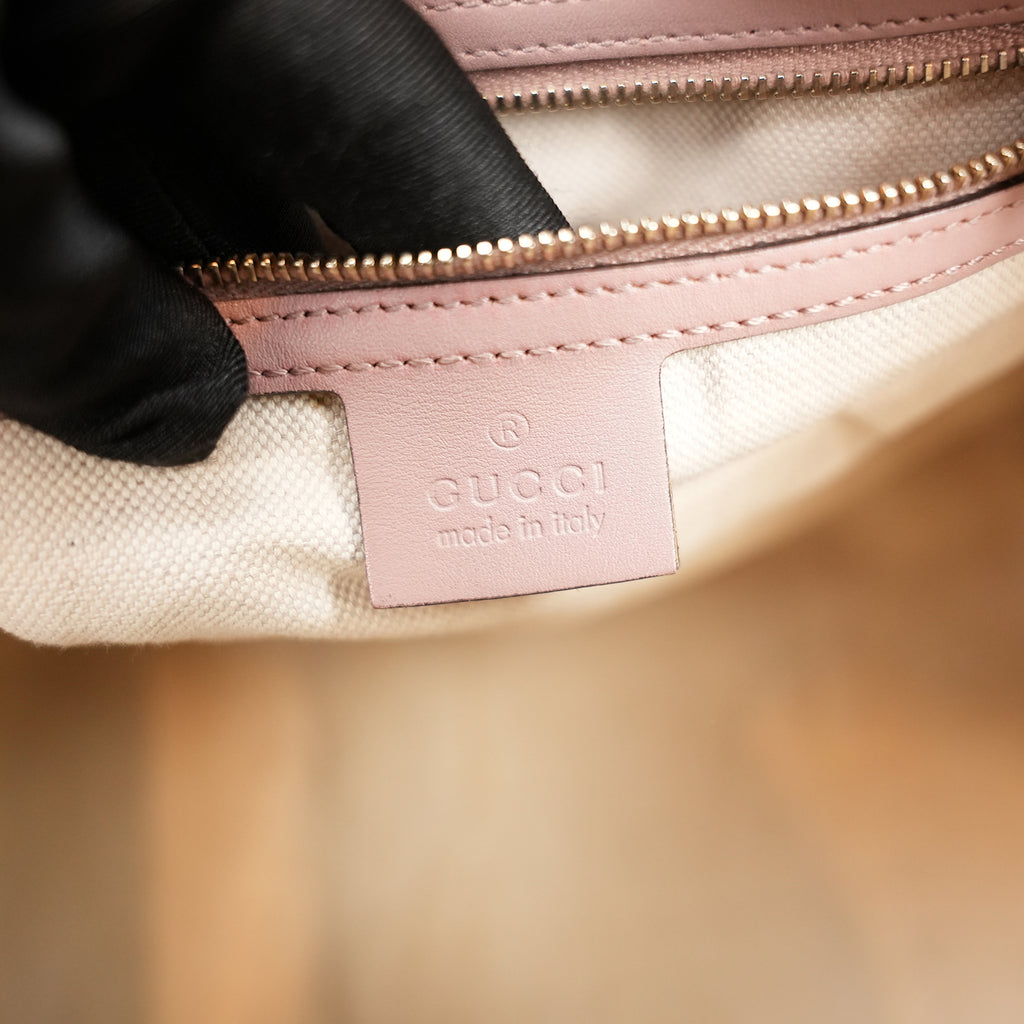 Gucci GG Canvas Boston Bag Beige & Pink Leather Trim Medium Top Handle Bag