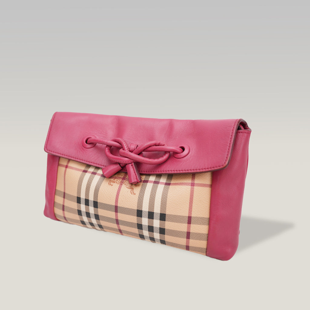 Burberry Leah Crossbody Bag Haymarket Check Beige e Rosa in Pelle e Tela Spalmata