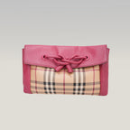 Burberry Leah Crossbody Bag Haymarket Check Beige e Rosa in Pelle e Tela Spalmata