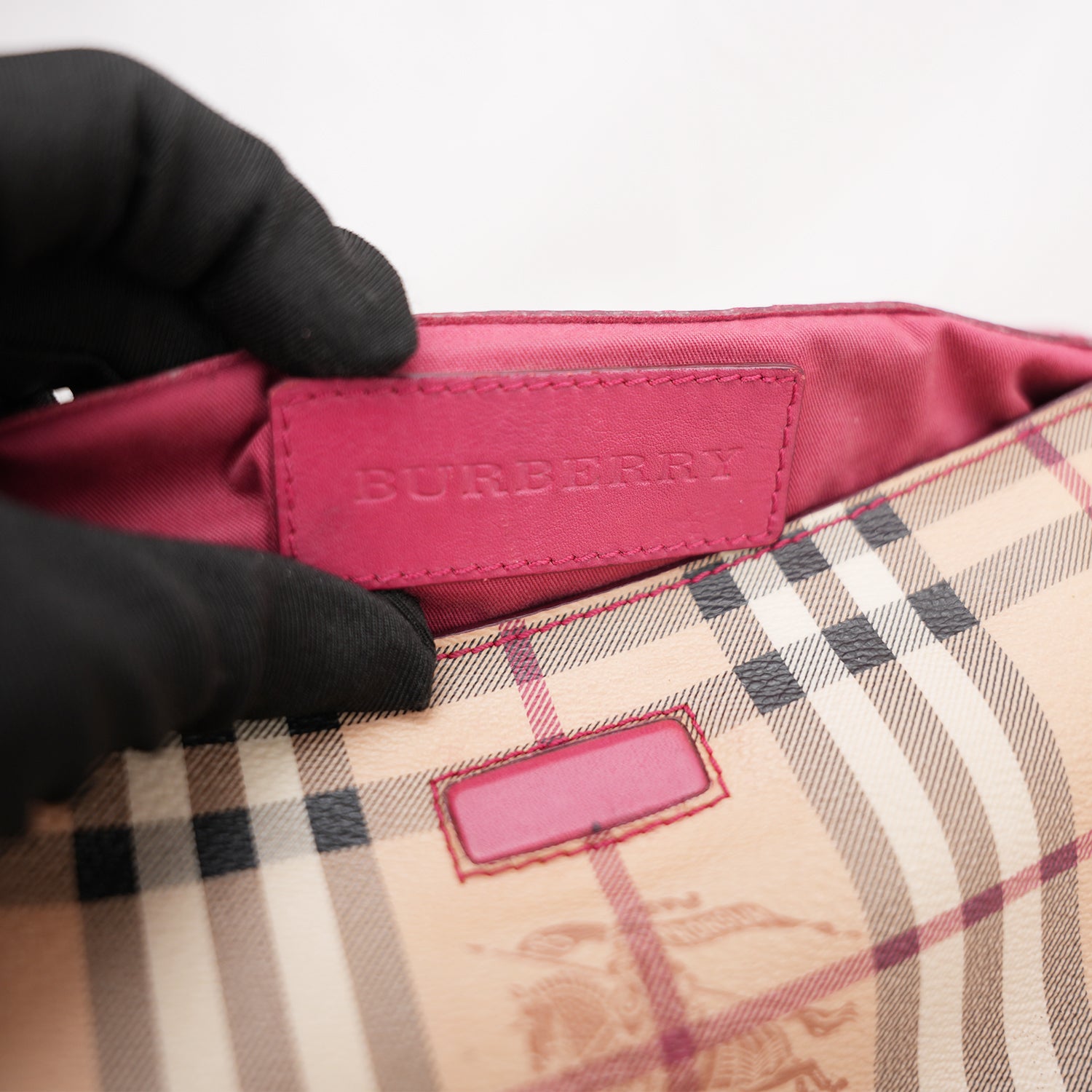Burberry Leah Crossbody Bag Haymarket Check Beige e Rosa in Pelle e Tela Spalmata