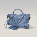 Balenciaga Classic City Blue Leather Shoulder Bag with Mirror & Strap