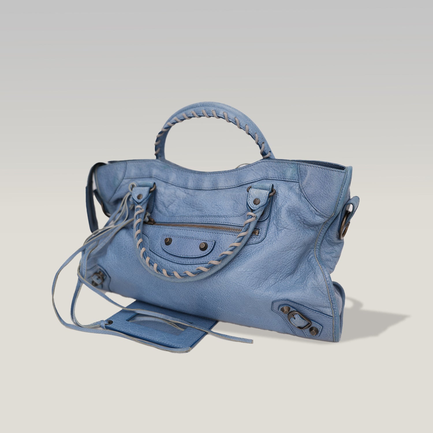 Balenciaga Classic City Blue Leather Shoulder Bag with Mirror & Strap
