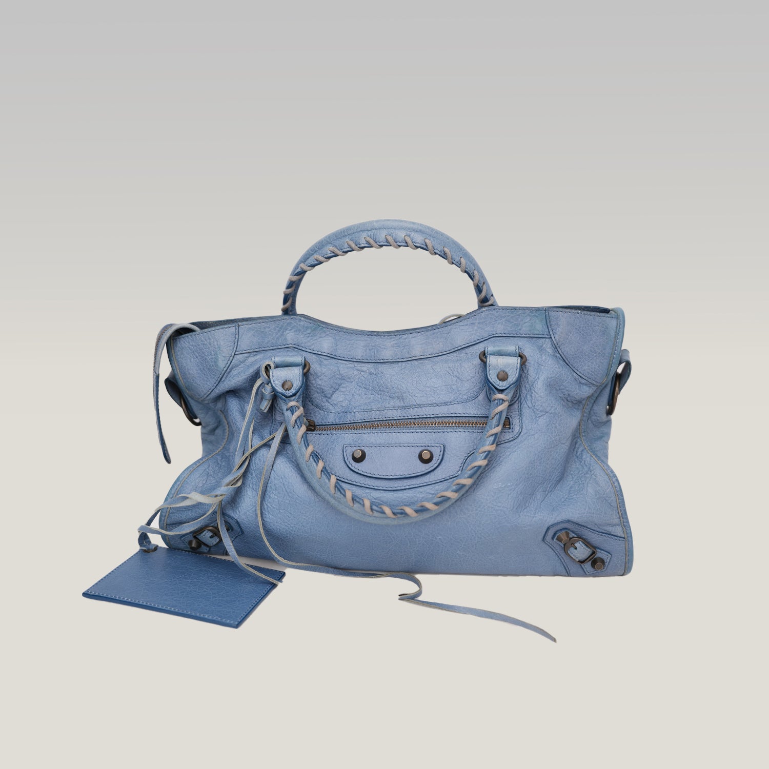 Balenciaga Classic City Blue Leather Shoulder Bag with Mirror & Strap