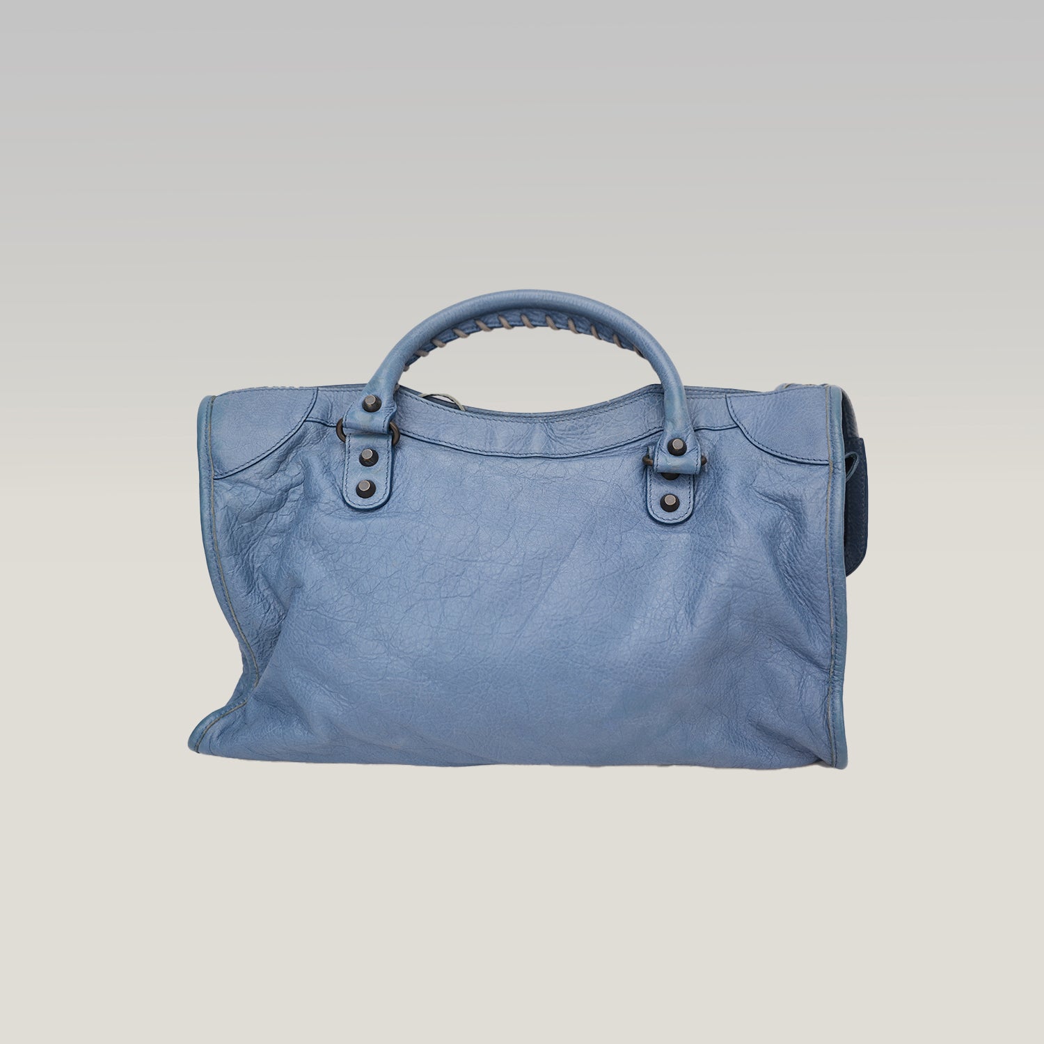 Balenciaga Classic City Blue Leather Shoulder Bag with Mirror & Strap