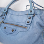 Balenciaga Classic City Blue Leather Shoulder Bag with Mirror & Strap