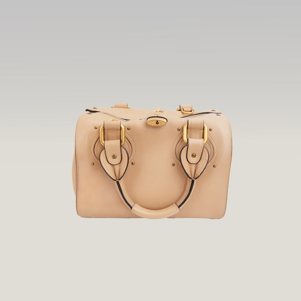 Chloé Paddington Borsa a Mano in Pelle Beige Nude con Lucchetto, Chiave e Dettagli Dorati