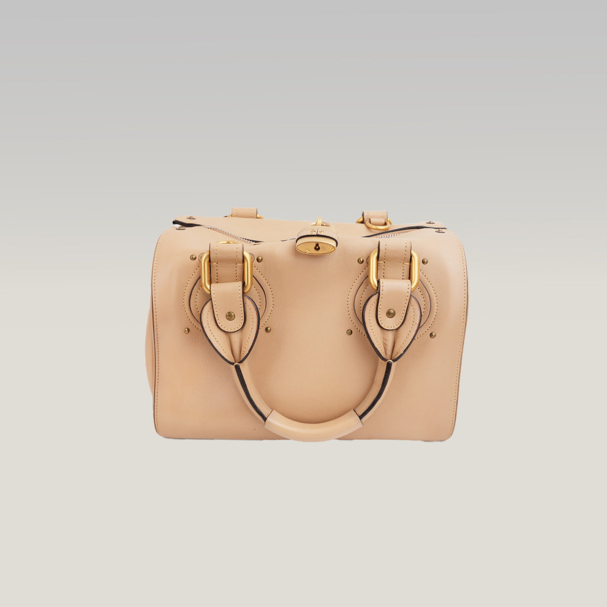 Chloé Paddington Borsa a Mano in Pelle Beige Nude con Lucchetto, Chiave e Dettagli Dorati