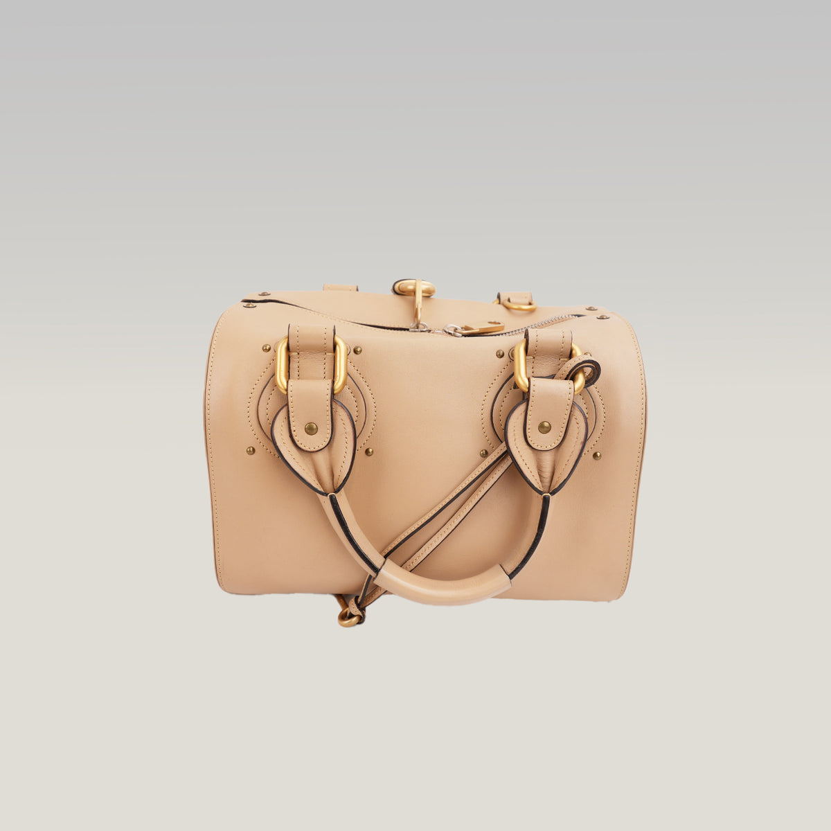 Chloé Paddington Borsa a Mano in Pelle Beige Nude con Lucchetto, Chiave e Dettagli Dorati