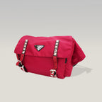 Prada Vintage Marsupio Rosso in Nylon con Borchie e Logo Triangolare