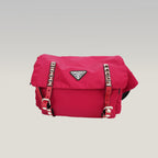 Prada Vintage Marsupio Rosso in Nylon con Borchie e Logo Triangolare