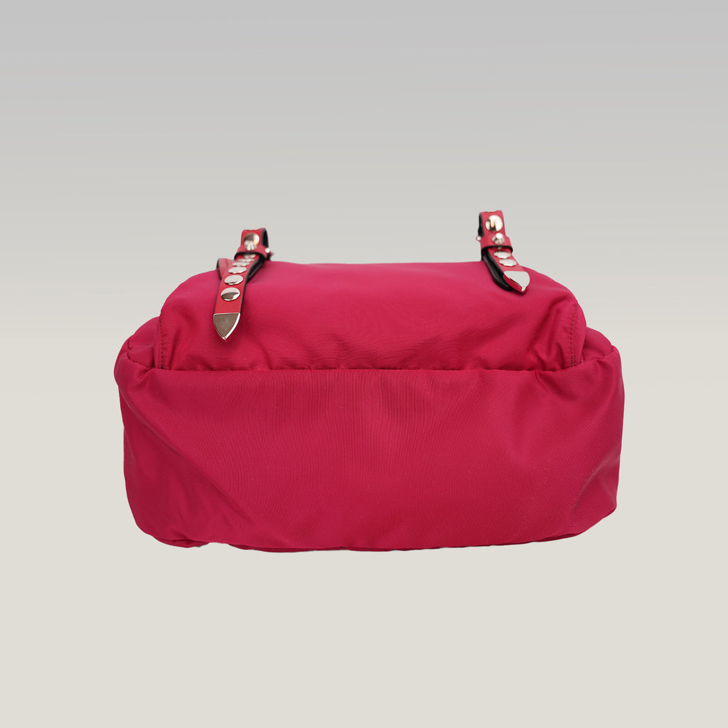 Prada Vintage Marsupio Rosso in Nylon con Borchie e Logo Triangolare
