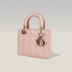 Dior Lady Dior Small My ABCDior Pink Lambskin Cannage Bag con Charm Oro