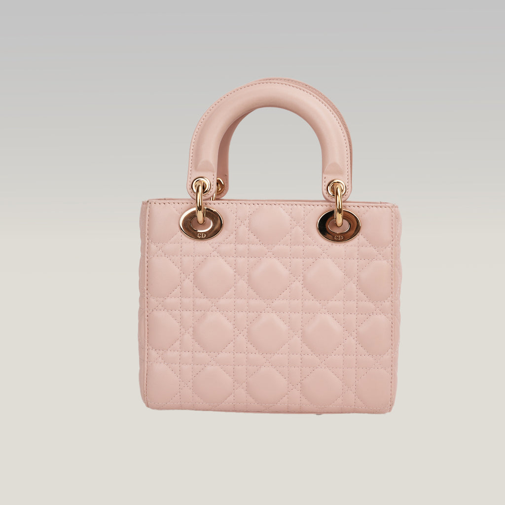 Dior Lady Dior Small My ABCDior Pink Lambskin Cannage Bag con Charm Oro