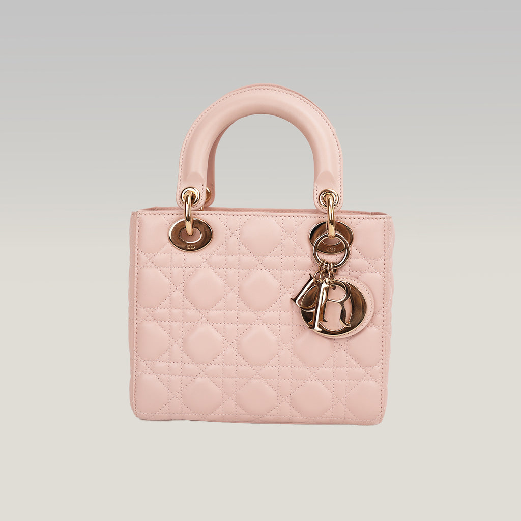 Dior Lady Dior Small My ABCDior Pink Lambskin Cannage Bag con Charm Oro