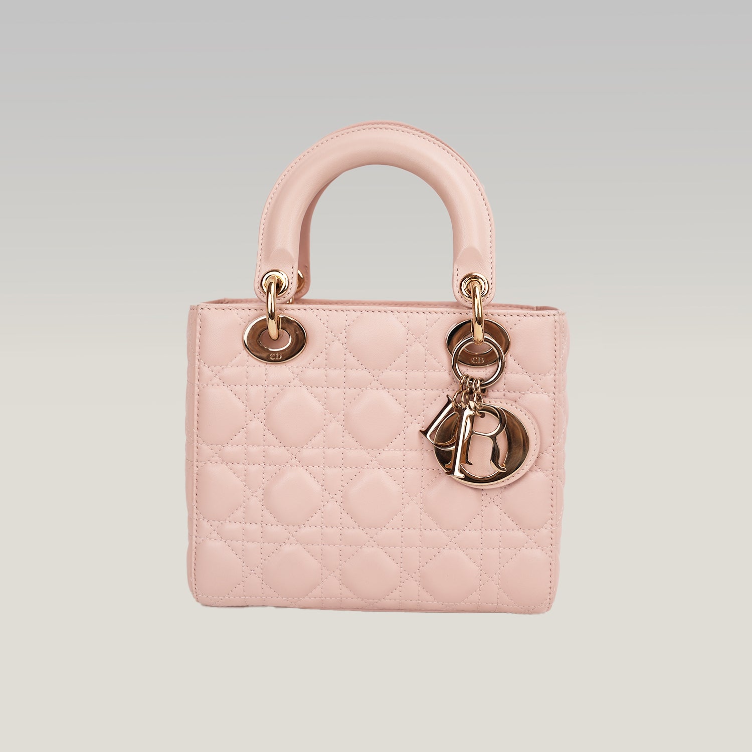Dior Lady Dior Small My ABCDior Pink Lambskin Cannage Bag con Charm Oro