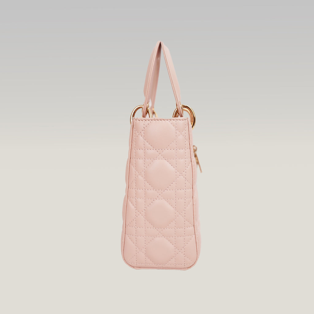 Dior Lady Dior Small My ABCDior Pink Lambskin Cannage Bag con Charm Oro