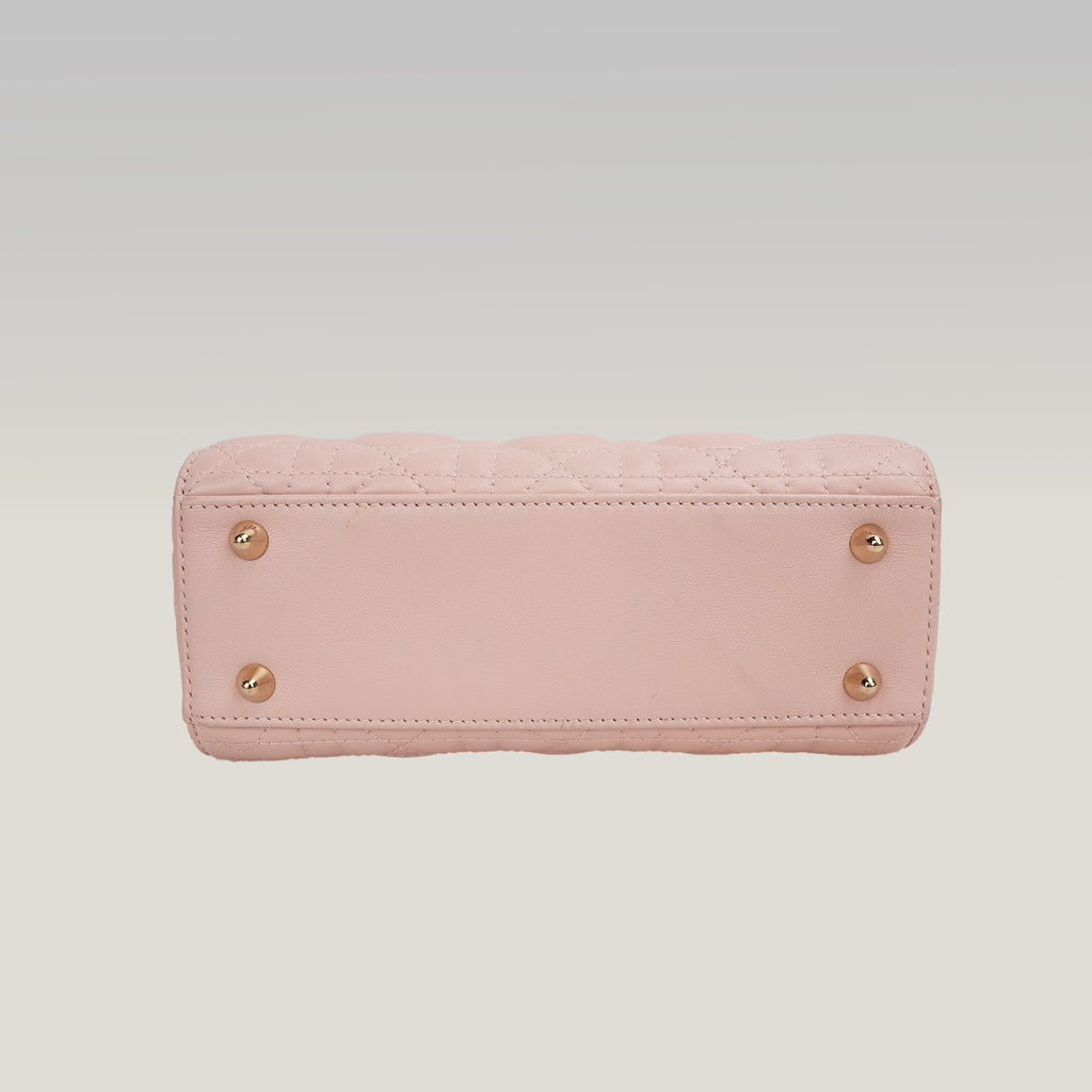 Dior Lady Dior Small My ABCDior Pink Lambskin Cannage Bag con Charm Oro