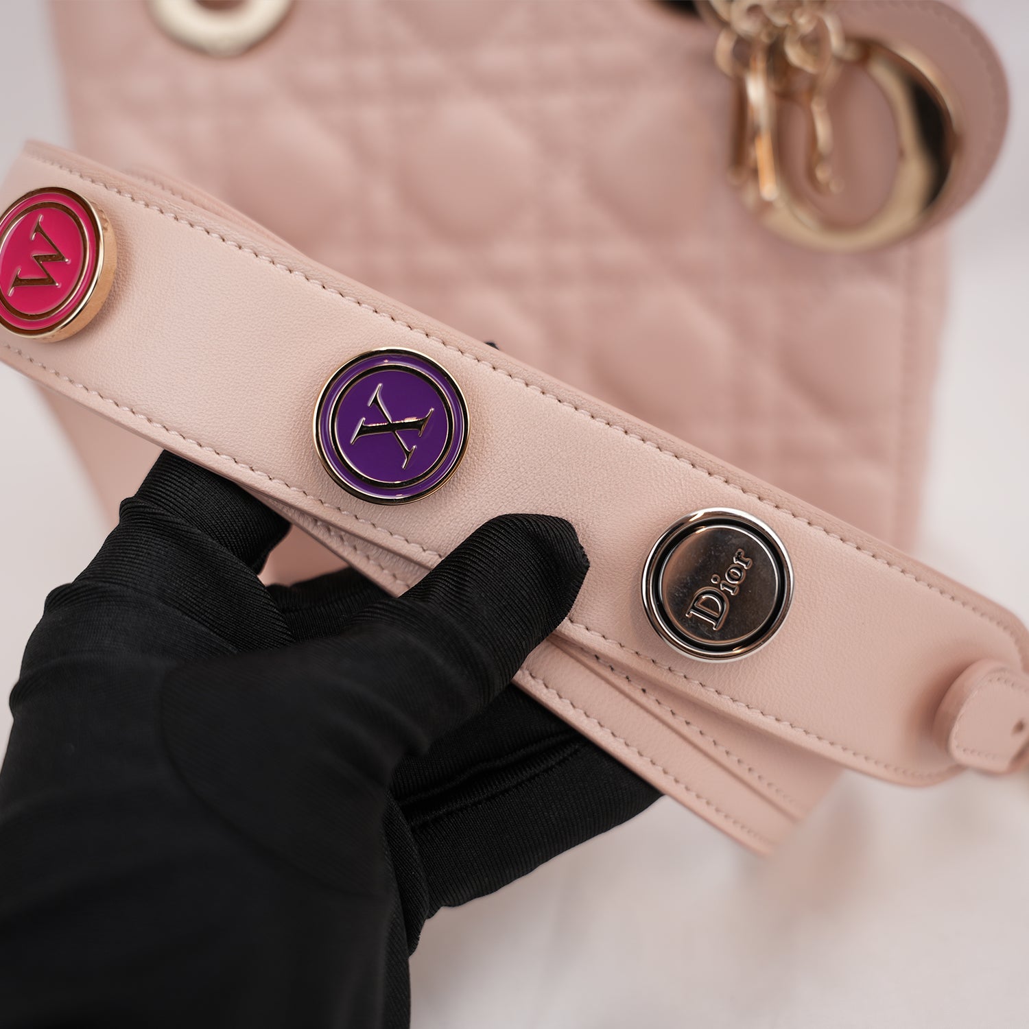 Dior Lady Dior Small My ABCDior Pink Lambskin Cannage Bag con Charm Oro