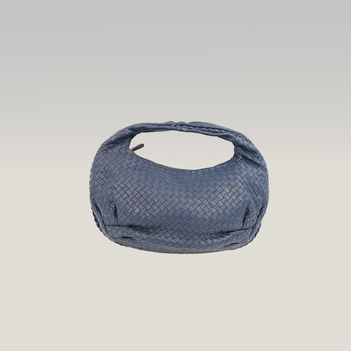 Bottega Veneta Borsa Hobo a Spalla in Pelle Intrecciato Blu Scuro con Manico Singolo