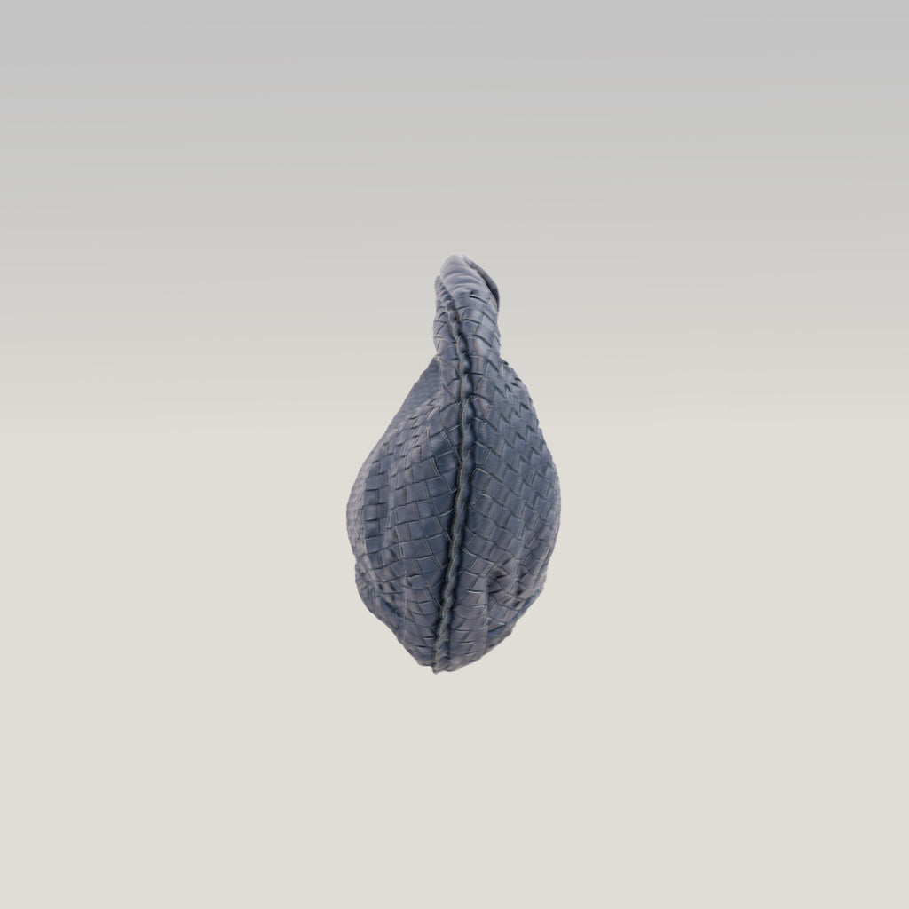 Bottega Veneta Borsa Hobo a Spalla in Pelle Intrecciato Blu Scuro con Manico Singolo
