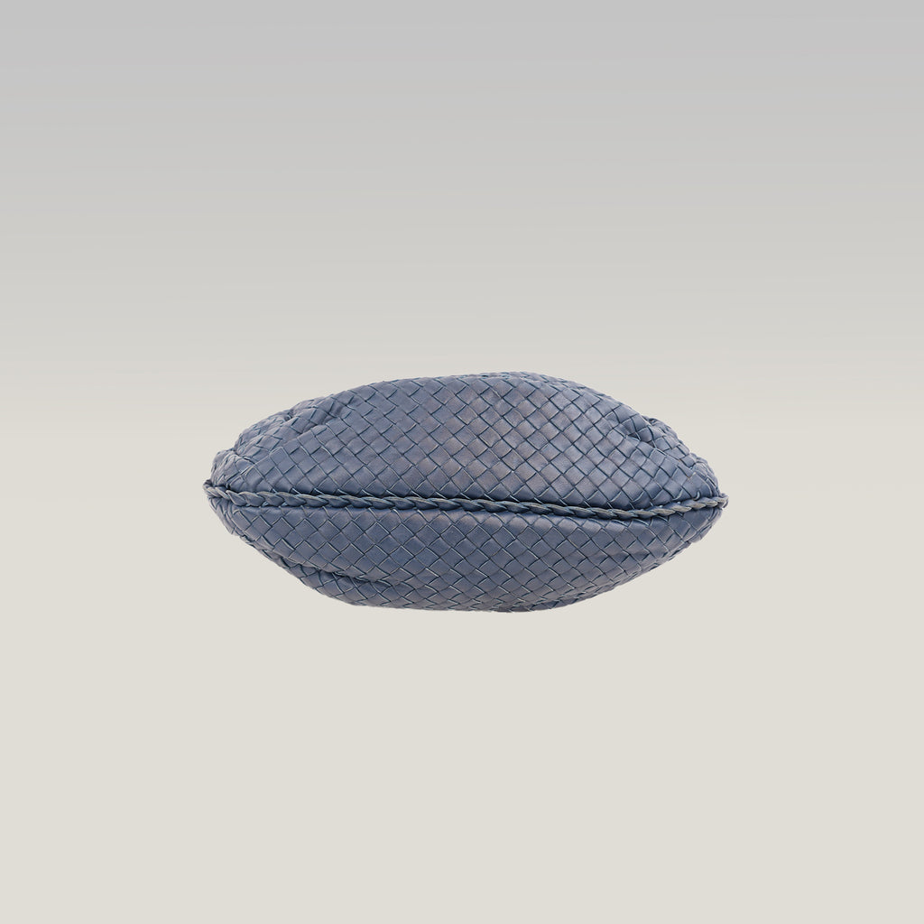 Bottega Veneta Borsa Hobo a Spalla in Pelle Intrecciato Blu Scuro con Manico Singolo