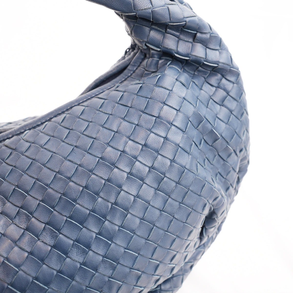 Bottega Veneta Borsa Hobo a Spalla in Pelle Intrecciato Blu Scuro con Manico Singolo