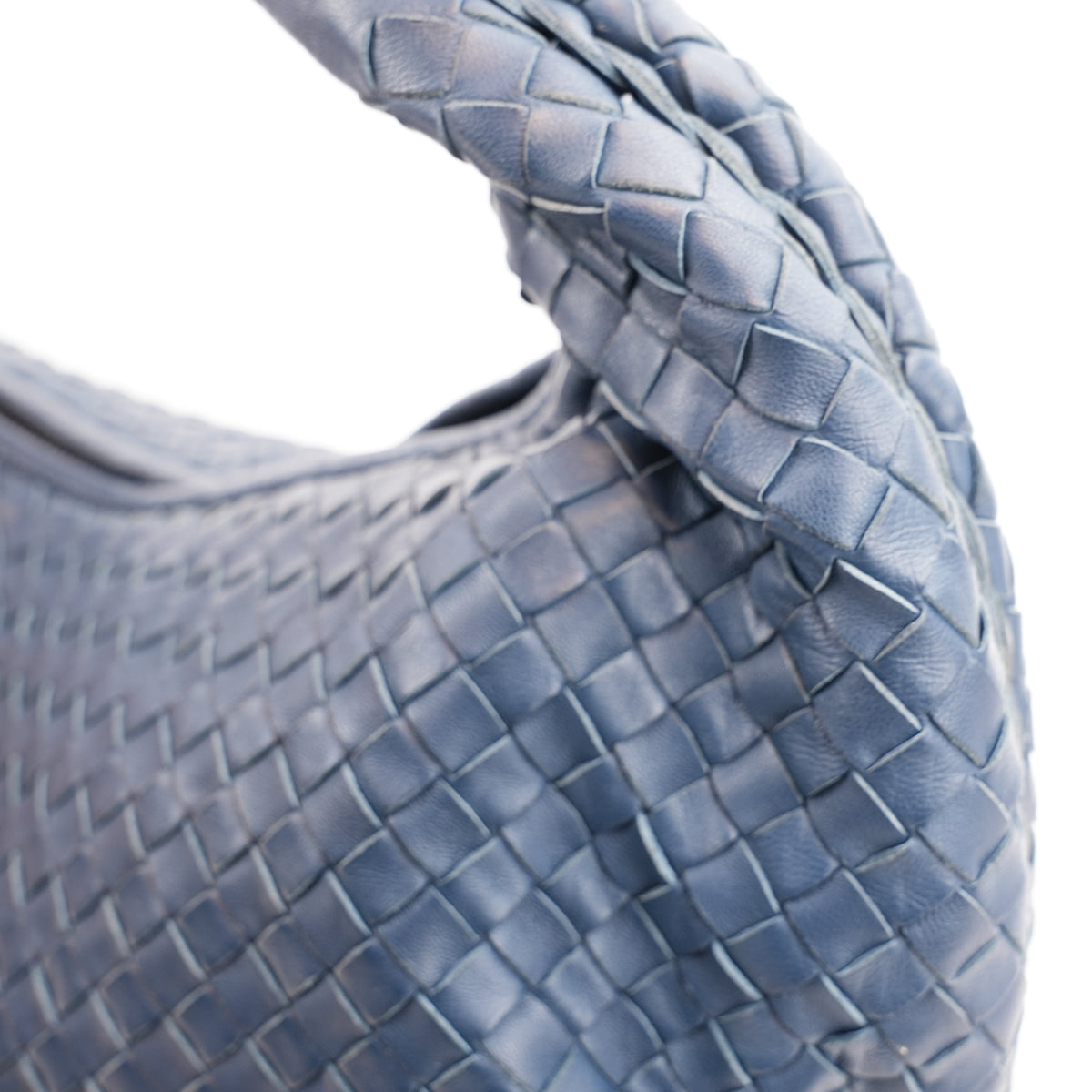Bottega Veneta Borsa Hobo a Spalla in Pelle Intrecciato Blu Scuro con Manico Singolo