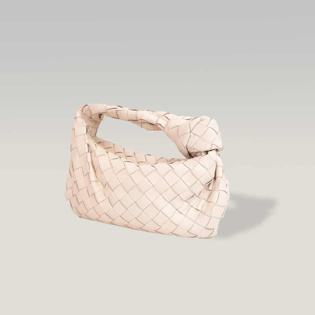 Bottega Veneta Jodie Mini Borsa a Mano in Pelle di Agnello Bianca Intrecciato con Nodo