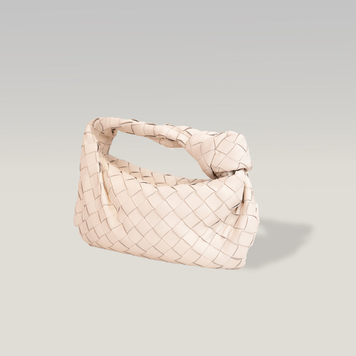 Bottega Veneta Jodie Mini Borsa a Mano in Pelle di Agnello Bianca Intrecciato con Nodo