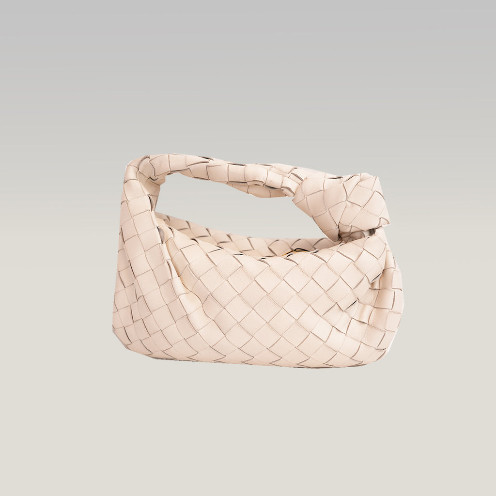 Bottega Veneta Jodie Mini Borsa a Mano in Pelle di Agnello Bianca Intrecciato con Nodo
