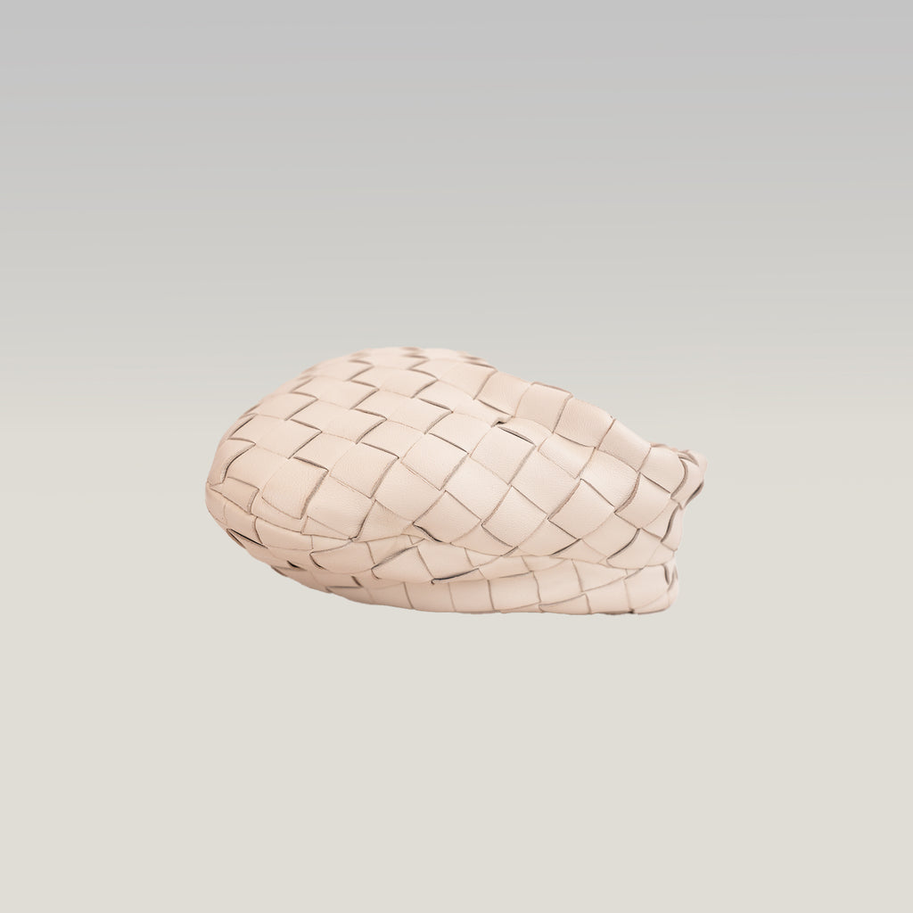 Bottega Veneta Jodie Mini Borsa a Mano in Pelle di Agnello Bianca Intrecciato con Nodo