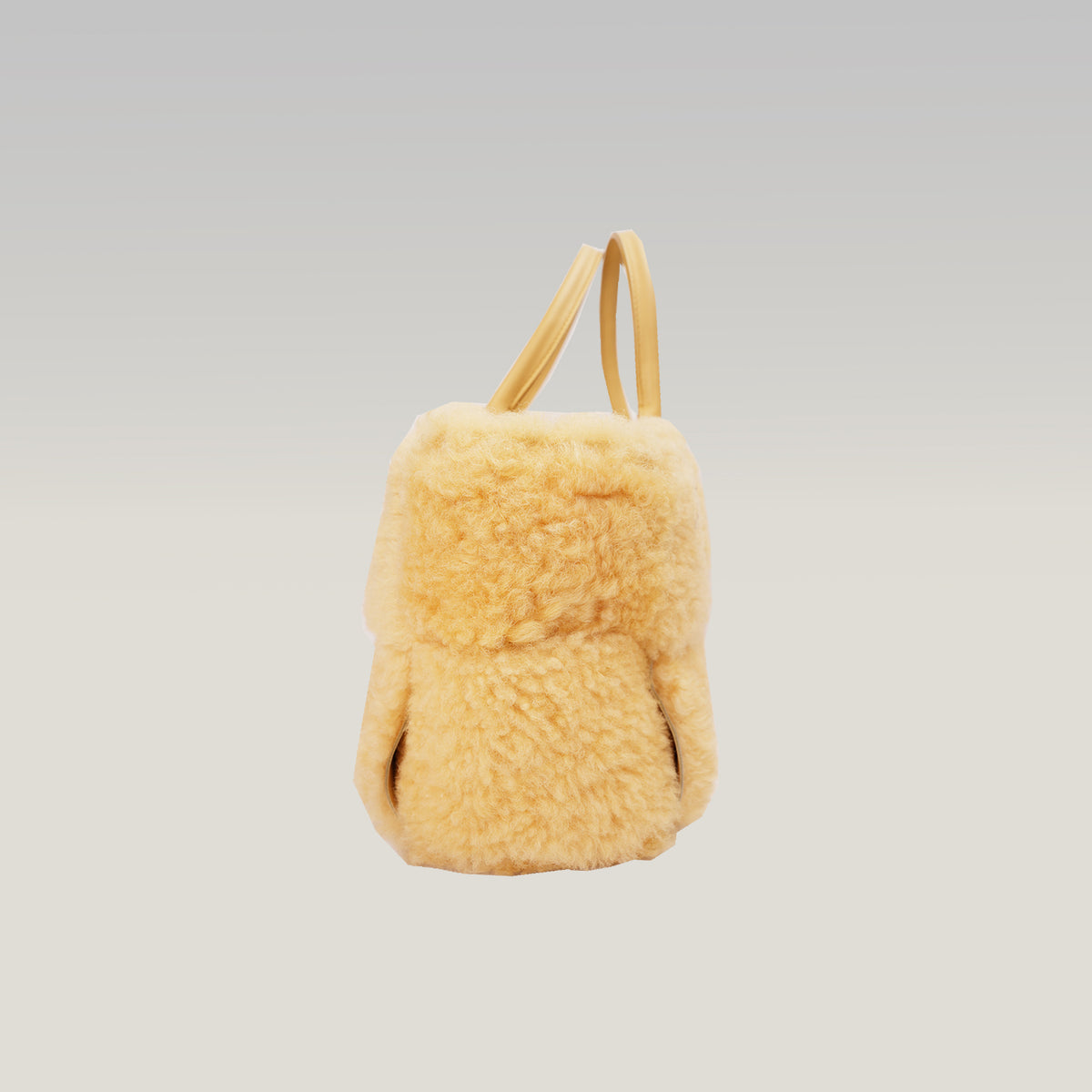 Bottega Veneta Arco Tote Media in Shearling Giallo Crema con Finiture in Pelle, Pochette e Dust Bag