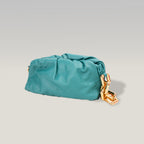 Bottega Veneta The Chain Pouch Borsa a Spalla in Pelle Turchese con Catena Oversize Dorata