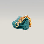 Bottega Veneta The Chain Pouch Borsa a Spalla in Pelle Turchese con Catena Oversize Dorata