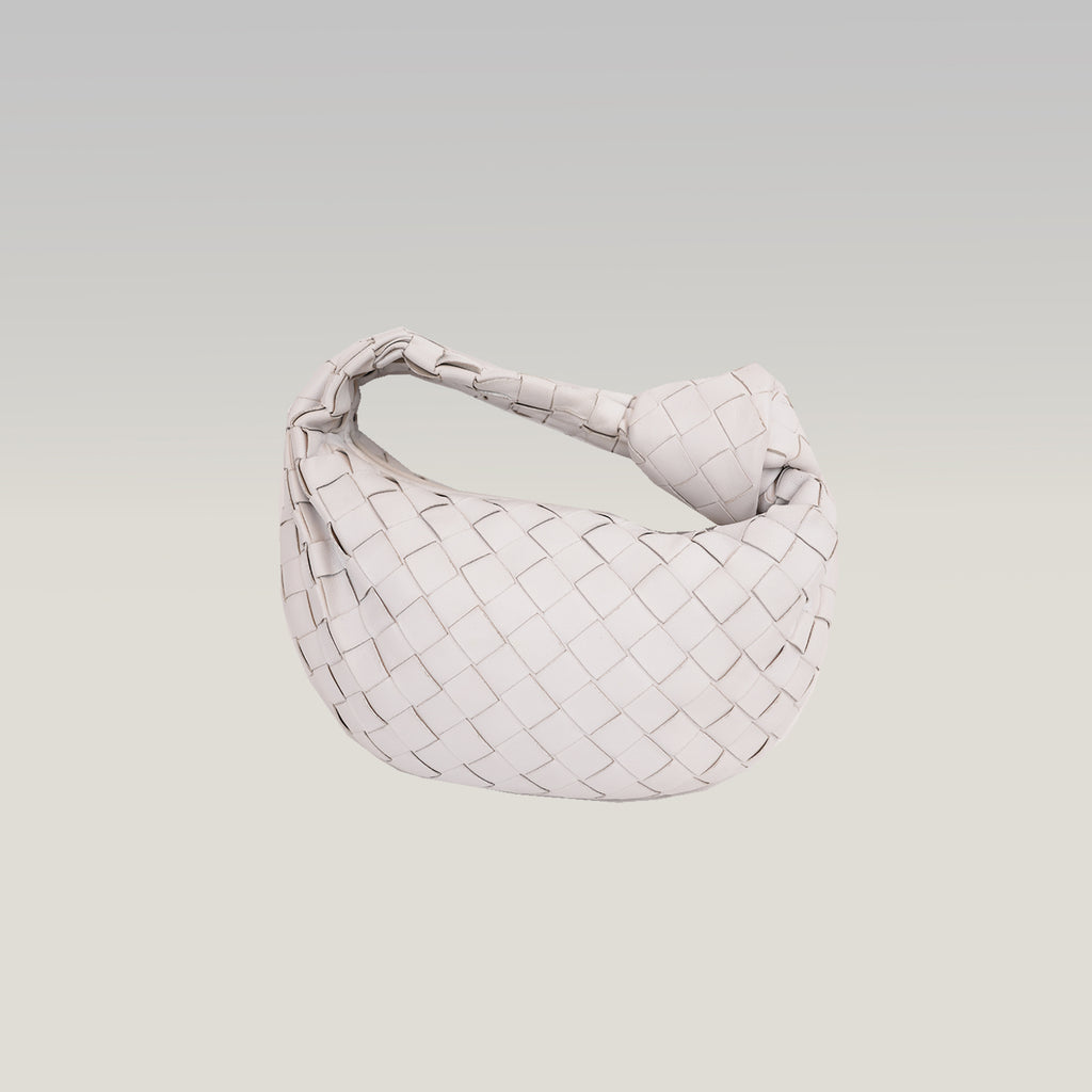 Bottega Veneta Jodie Mini Bianca in Pelle di Agnello Intrecciata