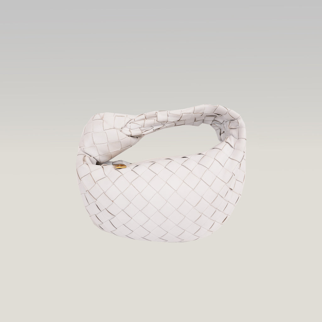 Bottega Veneta Jodie Mini Bianca in Pelle di Agnello Intrecciata