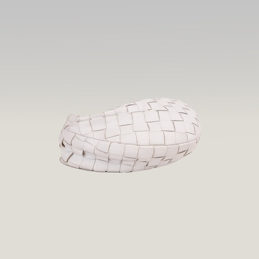 Bottega Veneta Jodie Mini Bianca in Pelle di Agnello Intrecciata