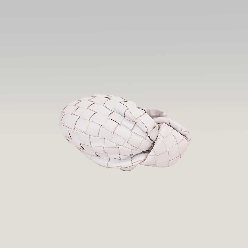 Bottega Veneta Jodie Mini Bianca in Pelle di Agnello Intrecciata