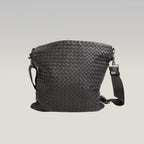 Bottega Veneta Intrecciato VN Borsa Messenger Uomo in Pelle Nappa Nera Crossbody Bag Artigianale