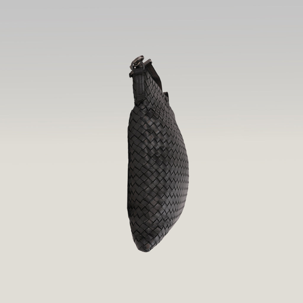 Bottega Veneta Intrecciato VN Borsa Messenger Uomo in Pelle Nappa Nera Crossbody Bag Artigianale