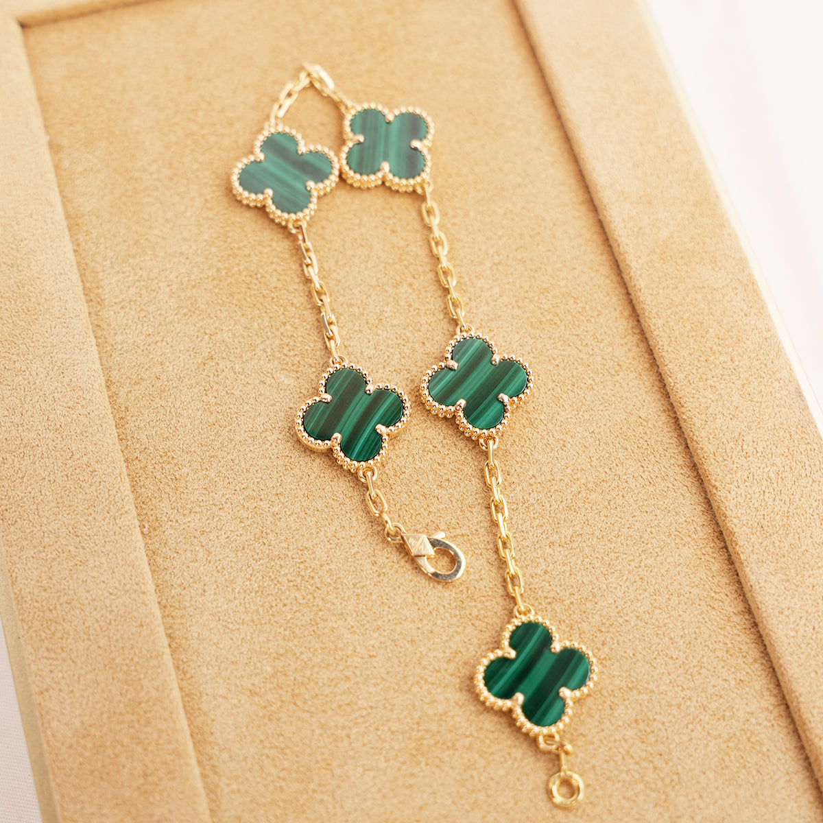 Van Cleef & Arpels Vintage Alhambra Bracciale 5 Motivi in Oro Giallo e Malachite con Certificato