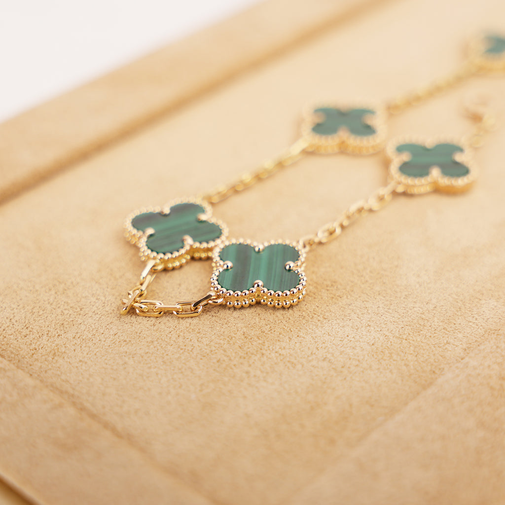 Van Cleef & Arpels Vintage Alhambra Bracciale 5 Motivi in Oro Giallo e Malachite con Certificato