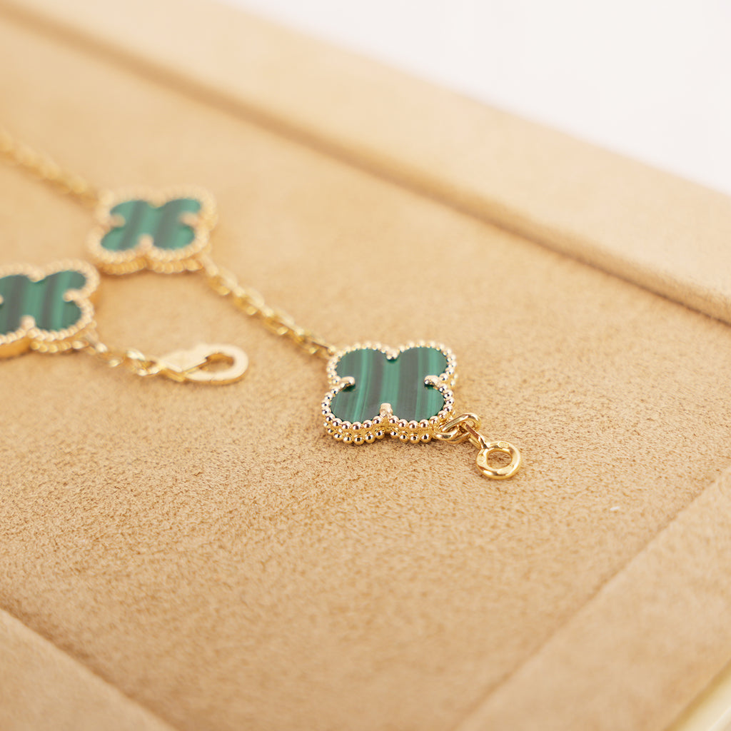 Van Cleef & Arpels Vintage Alhambra Bracciale 5 Motivi in Oro Giallo e Malachite con Certificato
