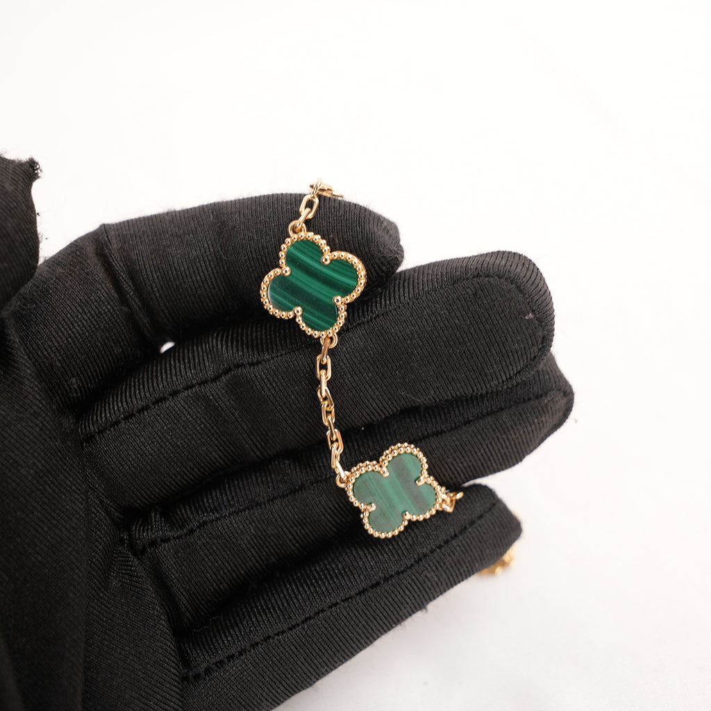 Van Cleef & Arpels Vintage Alhambra Bracciale 5 Motivi in Oro Giallo e Malachite con Certificato