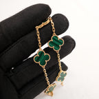 Van Cleef & Arpels Vintage Alhambra Bracciale 5 Motivi in Oro Giallo e Malachite con Certificato