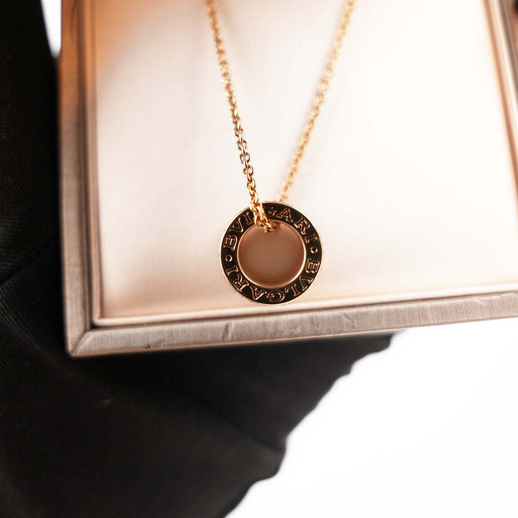 BVLGARI B.zero1 Collana in Oro Rosa, Ceramica Bianca e Diamanti