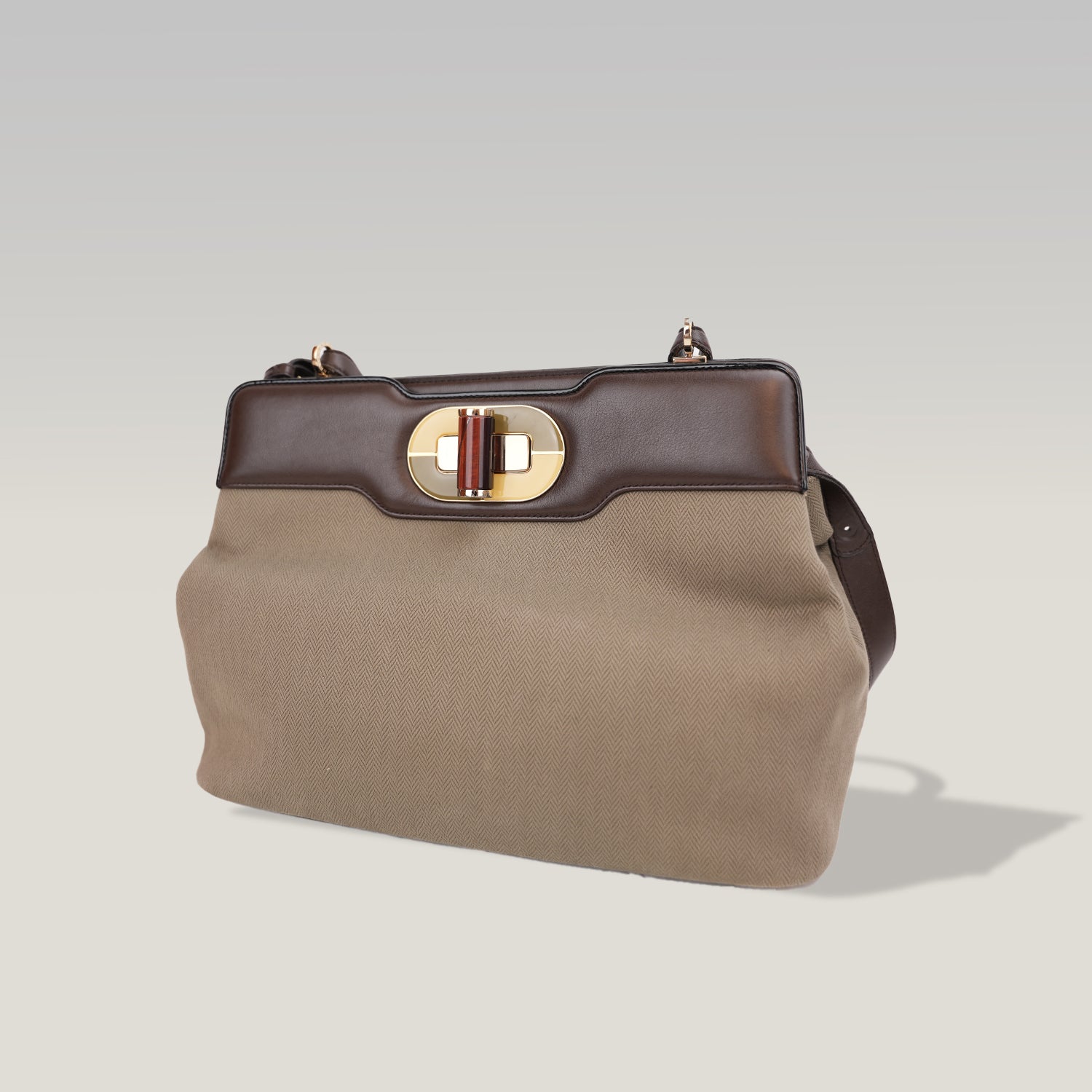 Bvlgari Isabella Rossellini Beige Canvas & Brown Leather Top Handle Bag
